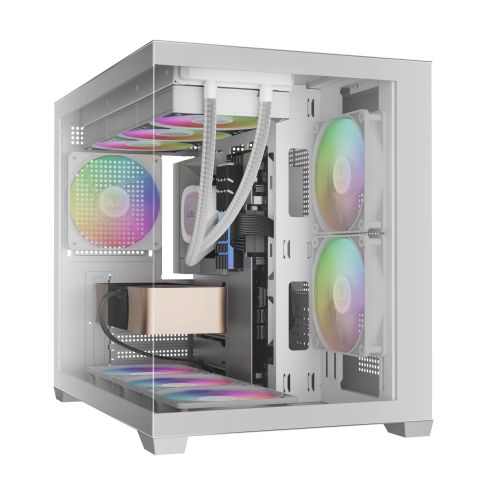 Gamdias кутия Case mATX - AURA GC10M White - 3 x 120 mm A-RGB, Tempered Glass