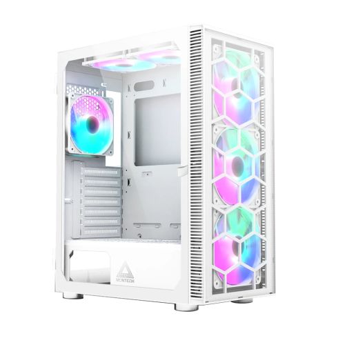 Montech box X3 GLASS, carcasă Mid-tower, TG, 6 ventilatoare RGB fixe, alb