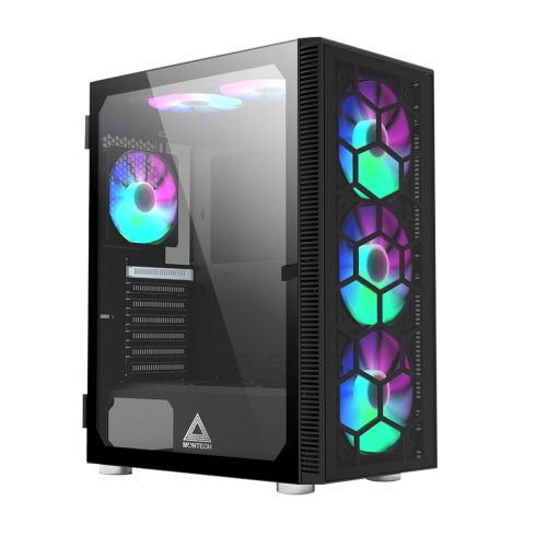 Montech box X3 GLASS, carcasă Mid-tower, TG, 6 ventilatoare RGB fixe, negru