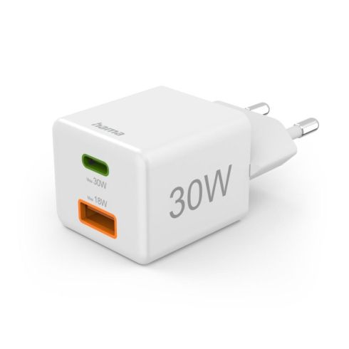 Зарядно устройство HAMA мини GAN 220V 30W USB-C USB-A