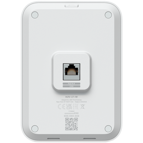 Ubiquiti UniFi U70IW Wall mounted WiFi 7 AP with 4 spatial streams and an integreated 2.5GbE PoE switch desined for hospitality enviorments