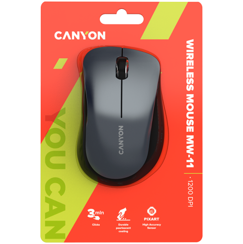 CANYON MW-11, 2.4 GHz Wireless mouse, with 3 buttons, DPI 1200, Battery: AAA*2pcs, Black, 67*109*38mm, 0.063kg