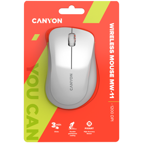 CANYON MW-11, 2.4 GHz Wireless mouse ,with 3 buttons, DPI 1200, Battery:AAA*2pcs ,pearl white gray67*109*38mm 0.063kg