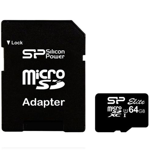 Silicon Power Elite /class 10 64GB mSD Card UHS-1 (U1) R/W: up to 85/10 MB/s, ECC function, Shock/water/x-ray-proof, w/ adapter