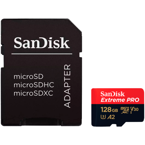 SanDisk Extreme PRO microSDXC 128GB + Adaptor SD + 2 ani RescuePRO Deluxe până la 200MB/s & 90MB/s Viteze de citire/scriere A2 C10 V30 UHS-I U3, EAN: 619659188528