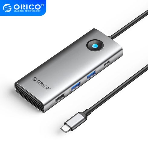 Orico докинг станция Type-C Docking Station Power Distribution 100W - HDMI, Type-C x 1, USB3.0 x 2, USB 2.0 x 1, LAN 1000Mbps Gigabit, VGA - PW11-8PC-GY-EP