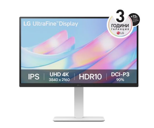 Монитор LG 27US500-W, 27" UHD 4K, IPS Panel Anti-Glare, 5ms, 1000:1, 300cd/m, 3840x2160, DCI-P3 90% t, HDR 10, HDMI, DisplayPort, Dynamic Action Sync, LG Switch, Headphone out, Height / Pivot / Tilt Adjustable Stand, Black/White