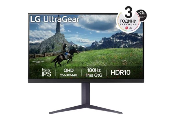 Монитор LG 32GS85Q-B, 31.5" UltraGear Nano IPS 1ms, AG, 180Hz, 1000:1, 350cd/m2, QHD (2560x1440), AMD FreeSync, NVIDIA G-SYNC, HDR 10, DCI-P3 98%, USB, HDMI, DisplayPort, Reader mode, Dynamic Action Sync, Headphone out, Height Adjustable,Tilt, Swivel, Bla