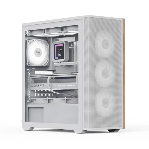 AeroCool Case ATX - D501A White, Addressable RGB, Wood