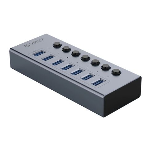 Orico USB3.0 HUB 7 port with Power Adapter, On/Off buttons, Aluminium - BT2U3-7AB-EU-GY