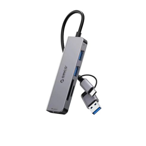 Orico хъб HUB USB-C/A 4 port - USB3.0 x 1, SD/TF x 2, USB2.0 x 2, USB-C x 2, Aluminium - YSA6-U3-GY