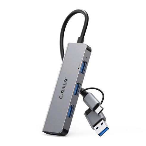 Orico хъб HUB USB-C/USB-A 4 port - USB3.0 x 1, USB2.0 x 3, Aluminium - YSA5-U3-GY