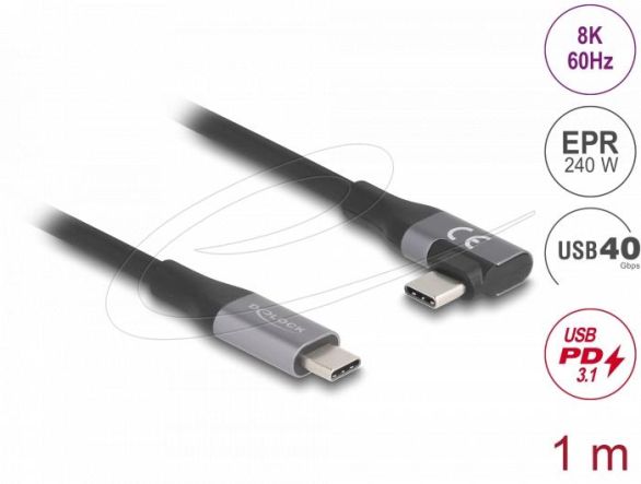 Delock USB 40 Gbps cable angled left / right USB PD 3.1 Extended Power Range 240W, 1 m