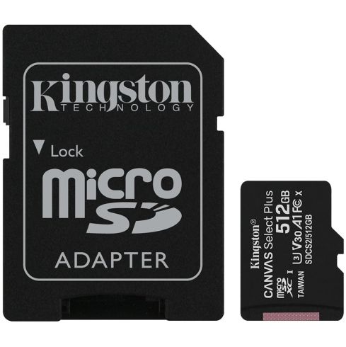 Card Kingston 512 GB micSDXC Canvas Select Plus 100R A1 C10 + ADP, EAN: 740617298727
