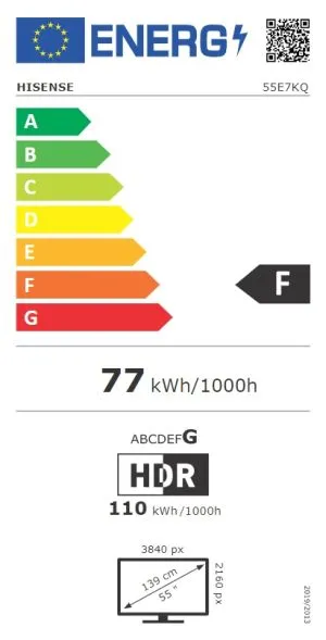 Televizor Hisense 55" E7KQ, 4K Ultra HD 3840x2160, QLED, Quantum Dot, HDR 10+, HLG, Dolby Vision, DTS Virtual X, Smart TV, WiFi 5GHz, WiFi Direct, BT, Anyview Cast, 3xHDMI, 2xUSB, LAN, CI+ , DVB-T2/C/S2, negru
