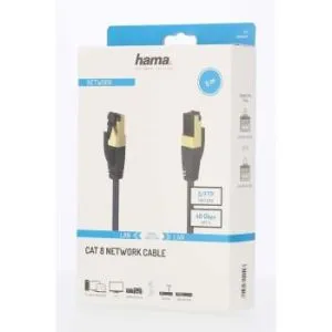 Cablu de corecție de rețea HAMA S/FTP, CAT 8, RJ-45 - RJ-45, 40Gbit/s, 5,0 m, fără halogeni, negru