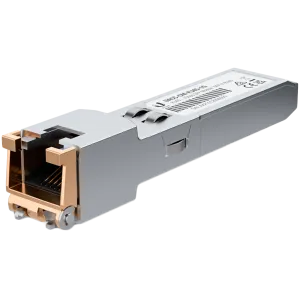 Modul transceiver Ubiquiti UACC-CM-RJ45-1G SFP la RJ45 care oferă o viteză de 1 Gbps printr-o conexiune Ethernet convertită.
