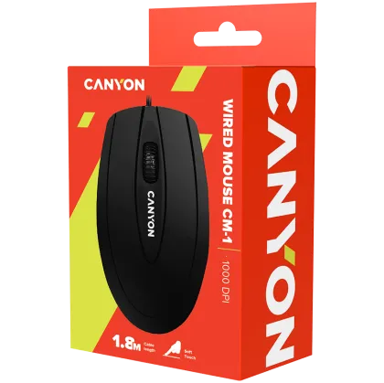 CANYON CM-1, Mouse optic cu fir cu 3 butoane, DPI 1000, Negru, lungime cablu 1.8m, 100*51*29mm, 0.07kg