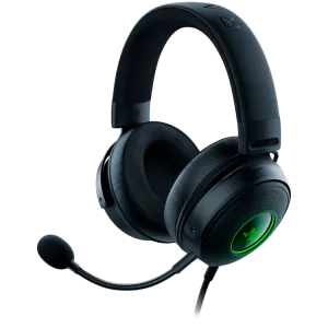 Razer Kraken V3, Gaming Headset, Detachable HyperClear Cardioid Mic, TriForce Titanium 50mm Drivers, Heat-Transfer Fabric/Leatherette/Memory Foam Earpads, THX Spatial Audio, Powered by Razer Chroma™ RGB, USB-A