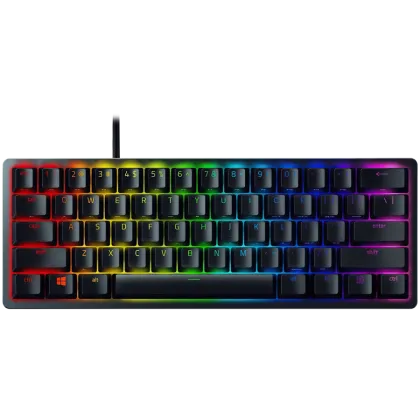 Razer Huntsman Mini - Clicky Optical (Purple Switch) - US - Black, Gaming Keyboard, Razer™ Optical Switches, size 60%, RGB Chroma, Doubleshot PBT Keycaps With Side-Printed Secondary Functions, Standard Bottom Row Layout, Fully programmable keys with on-th