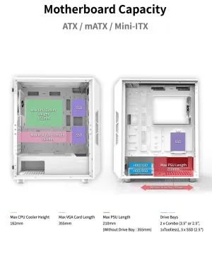 Zalman Case ATX - I3 NEO White - RGB, Mesh