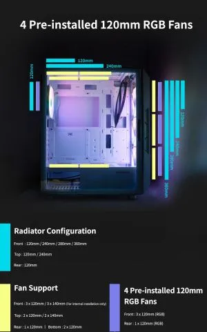 Zalman Case ATX - I3 NEO White - RGB, Mesh