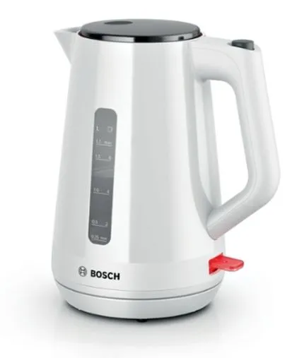 Electric kettle Bosch TWK1M121, MyMoment Plastic Kettle, 2400 W, 1.7 l, Cup indicator, Limescale filter, Triple safety function, White