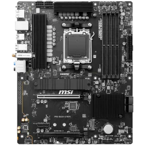 MSI PRO B650-S WIFI, ATX, Socket AM5, Chipset AMD B650, 4 DIMM-uri, DDR5 Dual Channel până la 7200+(OC)MHz, 2x slot PCI-Ex16, 2x M.2, 2x USB 3.2 Gen 2, 4x USB 3.2 Gen 1,4x USB 2.0,1x HDMI,1x DP,2.5G LAN,7.1 Audio,3 ani garanție