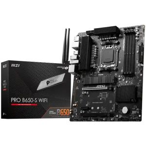 MSI PRO B650-S WIFI, ATX, Socket AM5, Chipset AMD B650, 4 DIMM-uri, DDR5 Dual Channel până la 7200+(OC)MHz, 2x slot PCI-Ex16, 2x M.2, 2x USB 3.2 Gen 2, 4x USB 3.2 Gen 1,4x USB 2.0,1x HDMI,1x DP,2.5G LAN,7.1 Audio,3 ani garanție