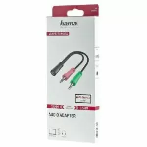 Жак адаптер HAMA, 3.5 mm жак женско - 2 x 3.5 mm жак мъжко, 10cm