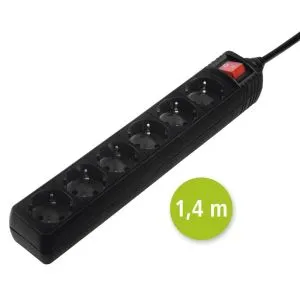 Priză HAMA 30394, 6 prize, 1,4 m, neagră, cu buton pornit/oprit