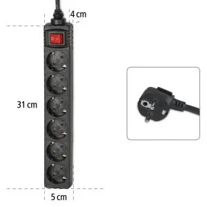 Priză HAMA 30394, 6 prize, 1,4 m, neagră, cu buton pornit/oprit