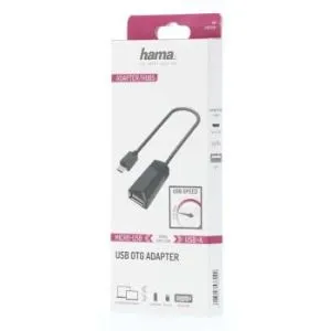 Cablu HAMA, USB 2.0 OTG micro USB - USB 2.0 mamă, 480 Mbit/s, Negru