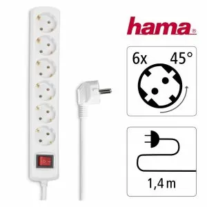 Priză HAMA 30384, 6 prize, 1,4 m, alb cu buton pornit/oprit