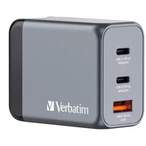 Încărcător Verbatim GNC-65 GaN încărcător 3 porturi 65W USB A/C (UE/UK/SUA)