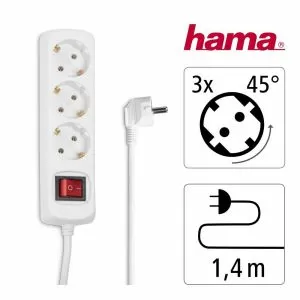 Priză HAMA 30382 3 prize, 1,4 m, alb cu buton pornit/oprit