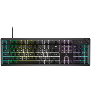 Tastatură de gaming Corsair K55 CORE RGB - neagră, iluminare de fundal RGB cu zece zone complet personalizabilă, butoane de control media dedicate, EAN:0840006666547