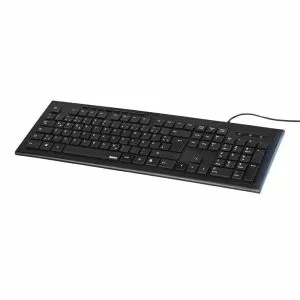 Tastatura multimedia HAMA Anzano, efect secundar iluminat in albastru, USB, cu cablu, negru