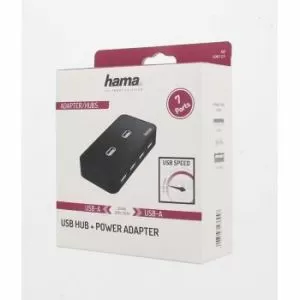 Hub USB alimentat HAMA, USB 2.0, 7 porturi, 480 Mbit/s, negru