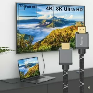 Cablu HAMA Ultra HD, HDMI mascul - HDMI mascul, 8K, 48GB/s, metalic, 2 m, Posl. conectori, negru