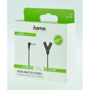 Adaptor audio HAMA jack 3,5 mm mascul - 2 jack 3,5 mm femelle, 0,2 m, Negru