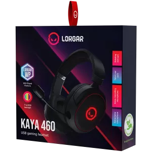 LORGAR Kaya 460, USB Gaming headset with microphone, CM108B, RGB backlight, Plug&Play, USB-A connection cable 2m, fabric ear pads, size: 192*184.7*88mm, 0.329kg,black