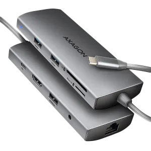 AXAGON HMC-8HLSA USB-C 3.2 Gen 1 hub, 3x USB-A + 4K/30Hz HDMI + SD/microSD, GLAN, Audio, PD 100W, 20cm USB-C cable