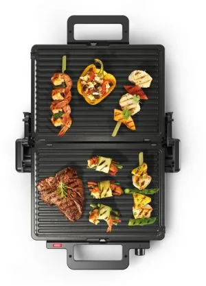Grătar de contact Bosch TCG3323, Grătar de contact 3 în 1, 2000 W, Plăci grătar detașabile din aluminiu cu acoperire ceramică antiaderentă, negru