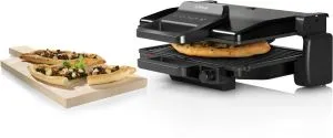 Grătar de contact Bosch TCG3323, Grătar de contact 3 în 1, 2000 W, Plăci grătar detașabile din aluminiu cu acoperire ceramică antiaderentă, negru