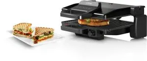 Grătar de contact Bosch TCG3323, Grătar de contact 3 în 1, 2000 W, Plăci grătar detașabile din aluminiu cu acoperire ceramică antiaderentă, negru