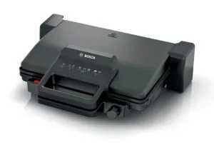 Grătar de contact Bosch TCG3323, Grătar de contact 3 în 1, 2000 W, Plăci grătar detașabile din aluminiu cu acoperire ceramică antiaderentă, negru