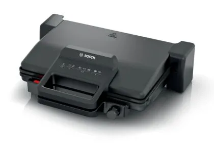 Grătar de contact Bosch TCG3323, Grătar de contact 3 în 1, 2000 W, Plăci grătar detașabile din aluminiu cu acoperire ceramică antiaderentă, negru