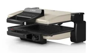Grătar de contact Bosch TCG3302, Grătar de contact 3 în 1, 2000 W, Plăci grătar detașabile din aluminiu cu acoperire ceramică antiaderentă, argintiu
