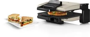 Grătar de contact Bosch TCG3302, Grătar de contact 3 în 1, 2000 W, Plăci grătar detașabile din aluminiu cu acoperire ceramică antiaderentă, argintiu
